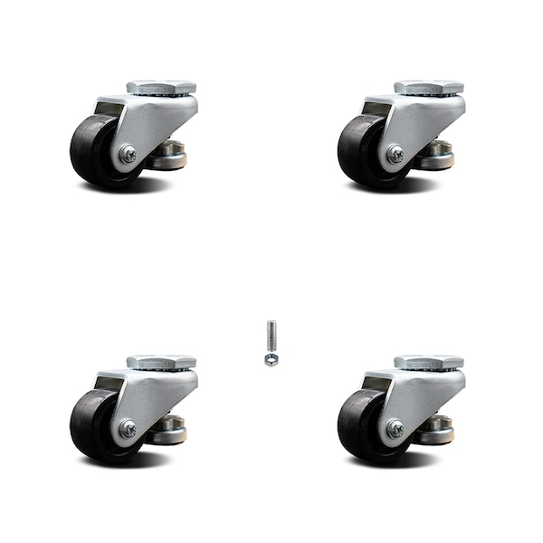 Nylon Swivel TS Caster w/2" Black Wheel and M8 x 1.75mm x 18mm Stems, 4PK